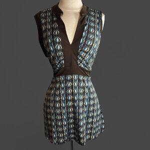 Studio 1940 brown & blue vintage blouse with tie back. Size M #retro blouse